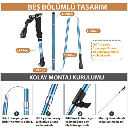 HyMark Trekking Hafif Katlanabilir 105-125cm Dağcı Doğa Kamp Yürüyüş Tırmanma Batonu