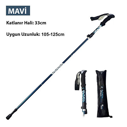 HyMark Trekking Hafif Katlanabilir 105-125cm Dağcı Doğa Kamp Yürüyüş Tırmanma Batonu