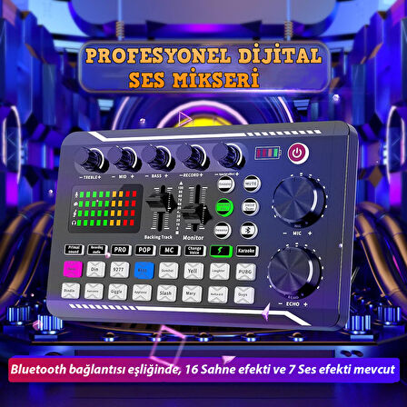 HyMark Stüdyo Ses Mikseri Şarjlı F998 Bluetooth DJ Canlı Yayın Kondenser Mikrofon Bağlantısı