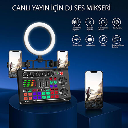 HyMark Stüdyo Ses Mikseri Şarjlı F998 Bluetooth DJ Canlı Yayın Kondenser Mikrofon Bağlantısı