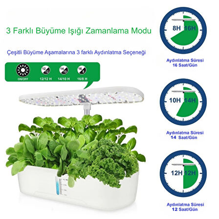 HyMark Hidroponik Topraksız 12 Bölmeli Bitki Yetiştirme Kiti 3 Mod 139 LED Tam Spekturumlu Bahçe Kiti