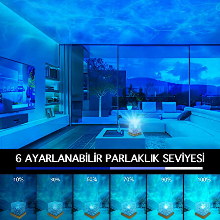 HyMark Kristal Kuzey Işıkları Okyanus Dalgası 16 Renk Projektör Dahili Pil Gece Lambası Kumandalı Dokunmatik