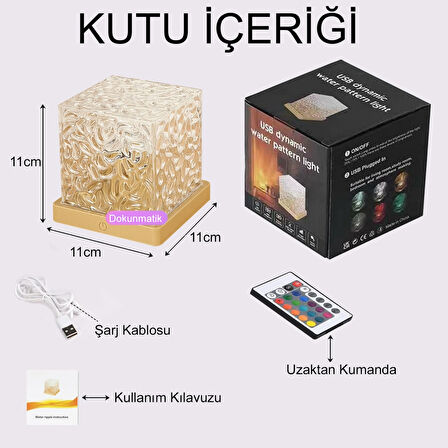 HyMark Kristal Kuzey Işıkları Okyanus Dalgası 16 Renk Projektör Dahili Pil Gece Lambası Kumandalı Dokunmatik