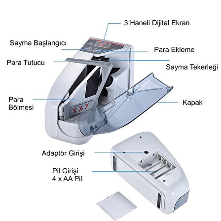 HyMark Kağıt Para Sayma Makinesi Mini Taşınabilir UV Lamba Sahte Para Kontrol