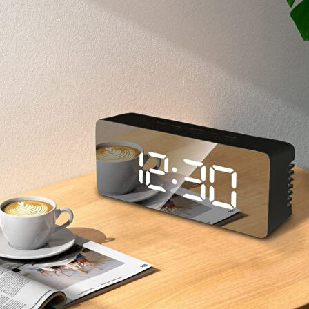 HyMark Dijital Çalar Saat Usb/Pil Aynalı LED Termometre Alarm Gece Modlu Eletronik Saat