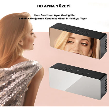HyMark Dijital Çalar Saat Usb/Pil Aynalı LED Termometre Alarm Gece Modlu Eletronik Saat