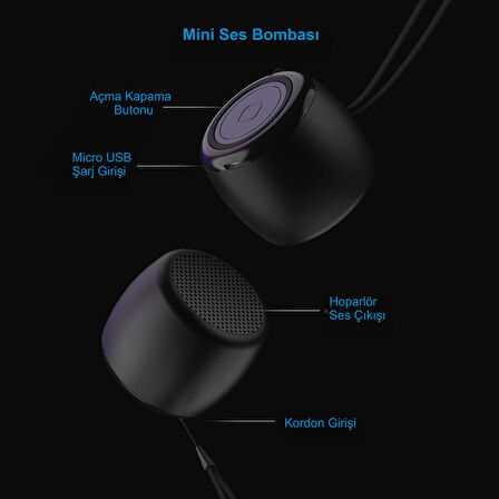 HyMark Mini Bluetooth Ses Bombası Hoparlör Mini Boyut Yüksek Ses Wireless Speaker