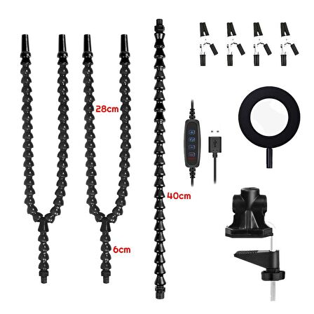 UpWay LED Işıklı 3X Büyüteç Lehim Havya Masa Sehpa Standı Yardımcı Esnek Tutucu Kol