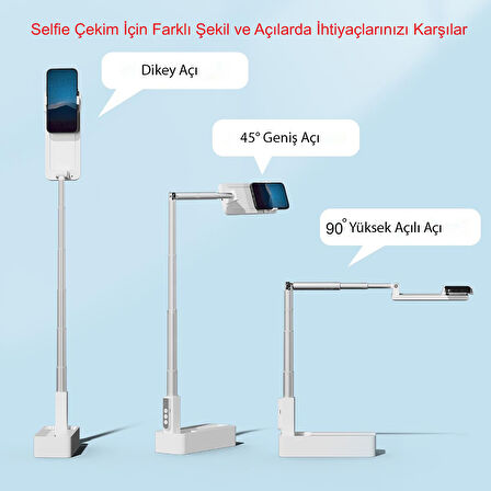 HyMark Canlı Yayın Braketi Çok Fonksiyonlu Led Işıklı 360 Derece Kumandalı Selfie Telefon Standı