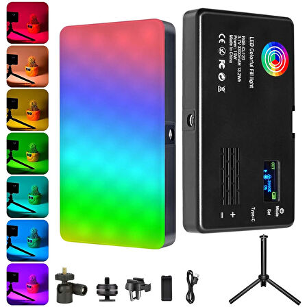 HyMark RGB-CL120 LED Video Fotoğraf Dolgu Işığı 9000K LCD Ekran 20 Efekt DSLR Vlog Canlı Yayın