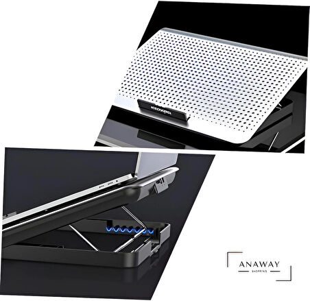 ANAWAY shopping Icecoorel A18  Dizüstü Soğutucusu Taşınabilir Laptop Standı, Dizüstü Isı Dağılımı Raf Masaüstü Laptop Standı, Dizüstü Tutucu Dizüstü Soğutucusu Dizüstü Ped, Alimünyum Hız Ayarlı Oyuncu Metalik Yüzey Notebook Soğutucu, Ergonomik Stand