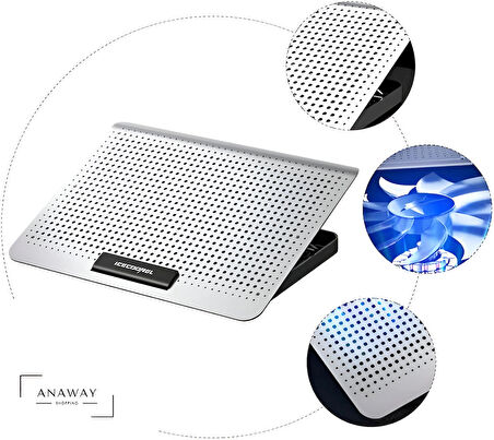 ANAWAY shopping Icecoorel A18  Dizüstü Soğutucusu Taşınabilir Laptop Standı, Dizüstü Isı Dağılımı Raf Masaüstü Laptop Standı, Dizüstü Tutucu Dizüstü Soğutucusu Dizüstü Ped, Alimünyum Hız Ayarlı Oyuncu Metalik Yüzey Notebook Soğutucu, Ergonomik Stand