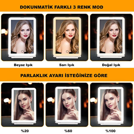 HyMark Araç İçi Dokunmatik Led Işıklı 3 Modlu Makyaj Aynası Kısılabilir Şarjlı Pilli Klipsli Güneşlik Aynası