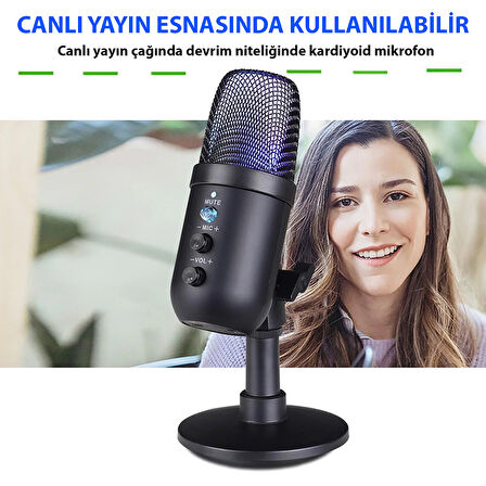 TriLine Profesyonel Kardioid RGB Oyuncu Stüdyo Kayıt Kablolu Podcast Mikrofonu