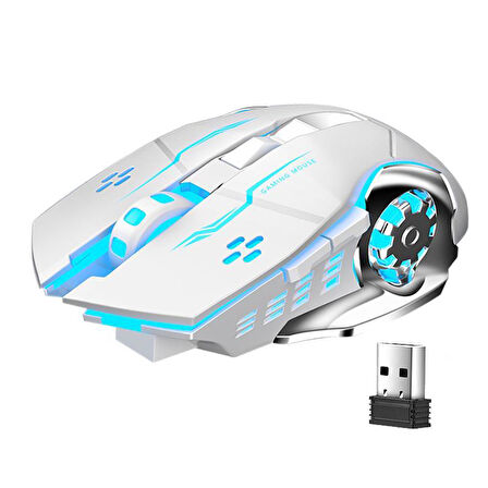 UpWay TW-Q13 Kablosuz Sessiz RGB LED Işıklı Şarjlı Ergonomik 2400DPI Gaming Mouse Beyaz