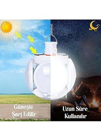 QASUL Solar Güneş Enerji Ve Usb Şarjlı 5 Kanatlı Bahçe Aydınlatma Led Askılı Pratik Lamba