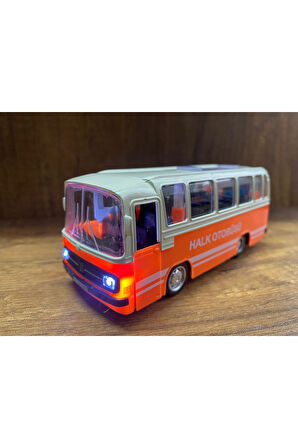 1/27 Ölçek Nostalji Halk Otobüsü Sesli Ve Işıklı Çekbırak Oyuncak Halk Otobüsü Turuncu