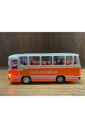 1/27 Ölçek Nostalji Halk Otobüsü Sesli Ve Işıklı Çekbırak Oyuncak Halk Otobüsü Turuncu