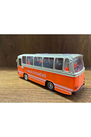1/27 Ölçek Nostalji Halk Otobüsü Sesli Ve Işıklı Çekbırak Oyuncak Halk Otobüsü Turuncu