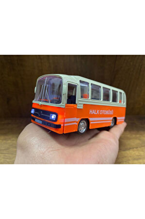 1/27 Ölçek Nostalji Halk Otobüsü Sesli Ve Işıklı Çekbırak Oyuncak Halk Otobüsü Turuncu