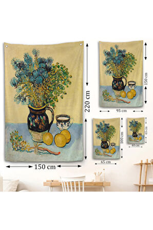 Natürmort Kır Çiçekleri ile Majolica Tarzı Sürahi Duvar Örtüsü - Vincent Van Gogh-7451