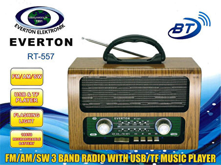 Everton Rt-557  Bluetooth Fm-Usb-Tf-Aux  Şarjlı Nostaljik Radyo