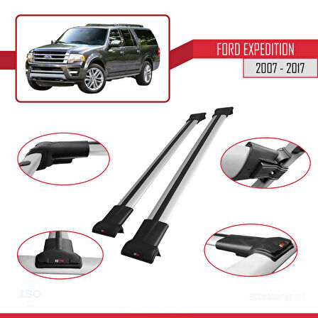 Ford Expedition 2007-2017 Arası ile Uyumlu FLY Model Ara Atkı Tavan Barı Gri 2 Adet