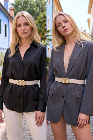 Sonsuz Gold Tokalı Ekru Kadın Kemer