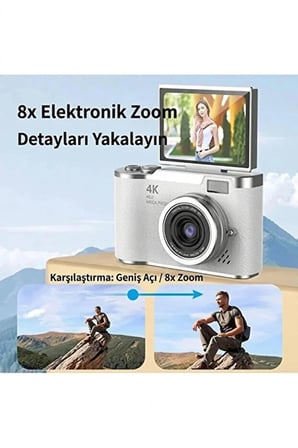 Mini Kamera Dönen Ekran Flaşlı Selfie Video Vlog Kamerası Anahtarlık 1080P+48MP