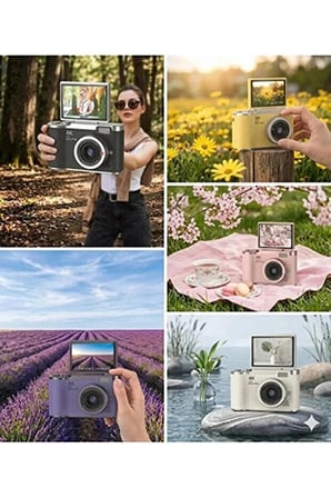 Mini Kamera Dönen Ekran Flaşlı Selfie Video Vlog Kamerası Anahtarlık 1080P+48MP