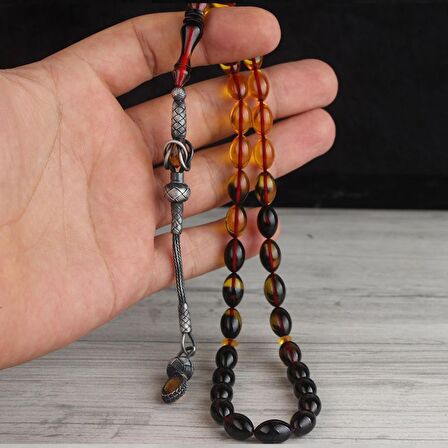 925 AYAR GÜMÜŞ PÜSKÜLLÜ KEHRİBAR TESBİH 5519