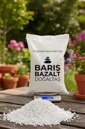 12 KG Beyaz Dekoratif Çakıl Taşı – Doğal Taş Bahçe Saksı Peyzaj Teraryum Akvaryum Dekoru