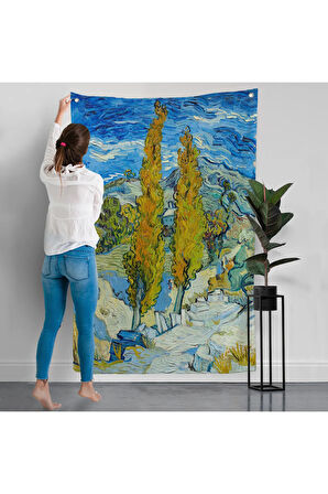 Vincent van Gogh -Saint-Rémy yakınlarındaki Alpilles'de İki Kavak Duvar Örtüsü-7455