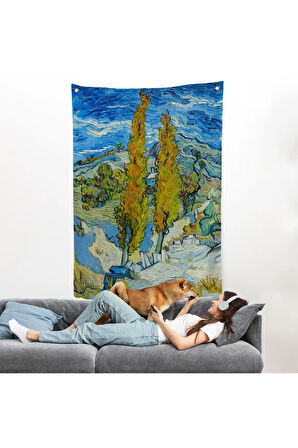 Vincent van Gogh -Saint-Rémy yakınlarındaki Alpilles'de İki Kavak Duvar Örtüsü-7455