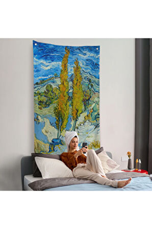 Vincent van Gogh -Saint-Rémy yakınlarındaki Alpilles'de İki Kavak Duvar Örtüsü-7455