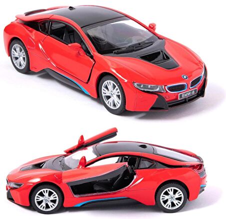 Kinsmart BMW İ8 Metal Diecast Çek Bırak 1:34 Ölçek Araba