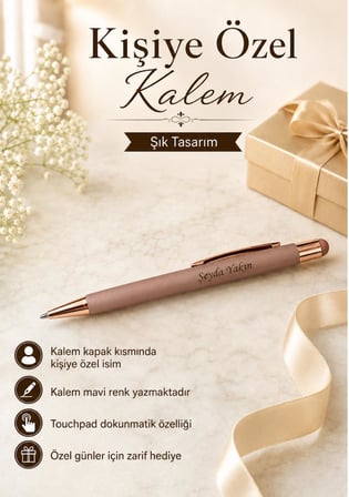 Kalemhane Kişiye Özel İsimli Ahşap Kutulu Dokunmatik Tükenmez Kalem Hediye Seti