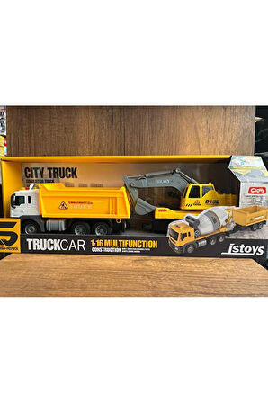 Sürtmeli Iş Makinaları 2'li Oyuncak Kamyon Kepçe Set Damperli Kamyon Ekskavatör Kepçe Işıklı Sesli