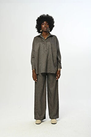 KADIN DÜZ RENK YAKASI DETAYLI OVERSİZE KESİM GÖMLEK