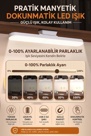 Şarjlı Mıknatıslı Ders Çalışma Okuma Lambası Parlaklık Işık Rengi Ayarlanabilir 28 cm 1613