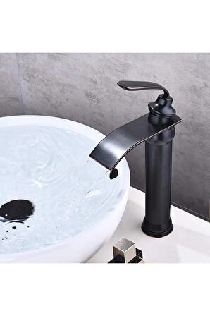 Banyo Çanak Lavabo Bataryası Mat Siyah Renk Şelale Model 7 Yıl Garantili Ithal