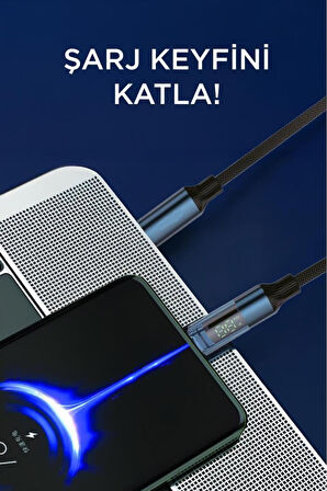 U22 Type-C to Type-C 60W Hızlı Şarj Kablosu – LED Ekranlı, Dayanıklı Örgü Kablo