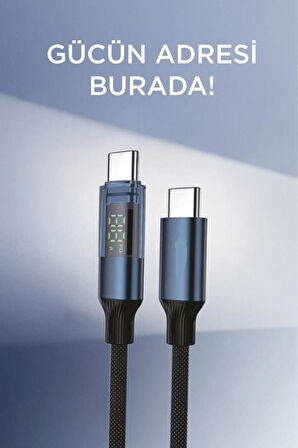 U22 Type-C to Type-C 60W Hızlı Şarj Kablosu – LED Ekranlı, Dayanıklı Örgü Kablo