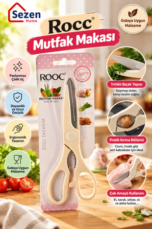 Avantajlı Mutfak Seti – ROOC 5'li Tırtıklı Bıçak Seti, Mutfak Makası, Sarımsak Ezici ve Sebze Meyve Soyacağı