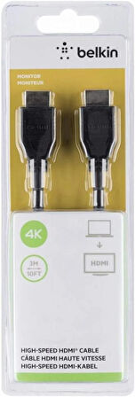 Belkin Hızlı HDMI 1.4 Kablo - 3m (4k, Ultra HD, 3D), F3Y017bt3M-BLK