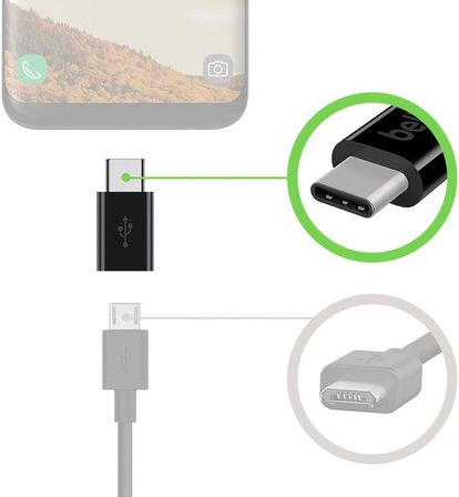 Belkin Mikro-USB dişi - USB-C erkek Adaptör (USB-IF sertifikalı) – Siyah - Teşhir