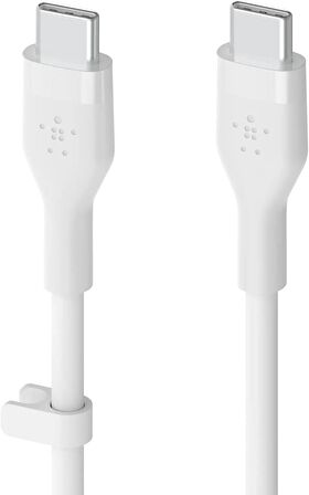 Belkin BoostCharge Flex Silikon USB-C PD Hızlı Şarj Kablosu- Beyaz