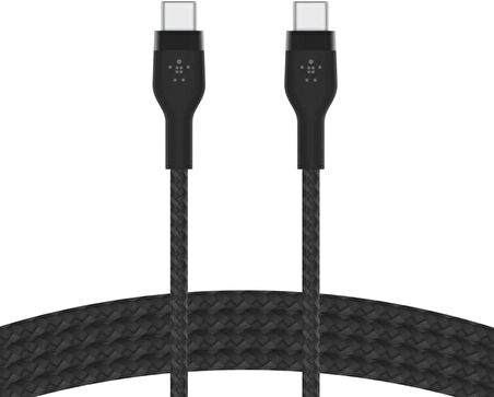 Belkin MacBookPro, iPadPro, GalaxyS22, Ultra, Plus - Siyah gibi cihazlar için Power Delivery PD ile hızlı şarj için BoostChargePro Flex Örgülü USB-C - USB-C Kablosu 1m USB-IF Onaylı