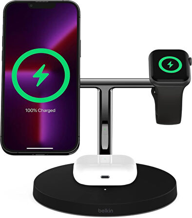 Belkin BoostCharge Pro WIZ009VFBK Siyah 3in1 Kablosuz Hızlı Şarj Aleti Outlet