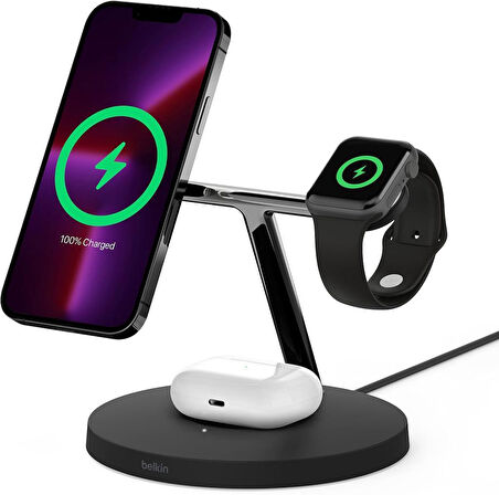 Belkin BoostCharge Pro WIZ009VFBK Siyah 3in1 Kablosuz Hızlı Şarj Aleti Outlet